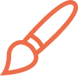 A drawing of a paint brush with an orange handle and bristles